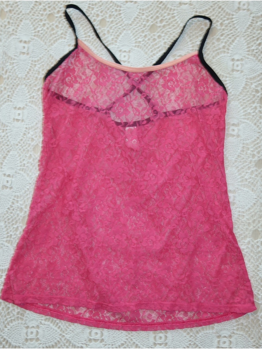 Y2K No Boundaries Hot Pink Lace Cami with Black Straps